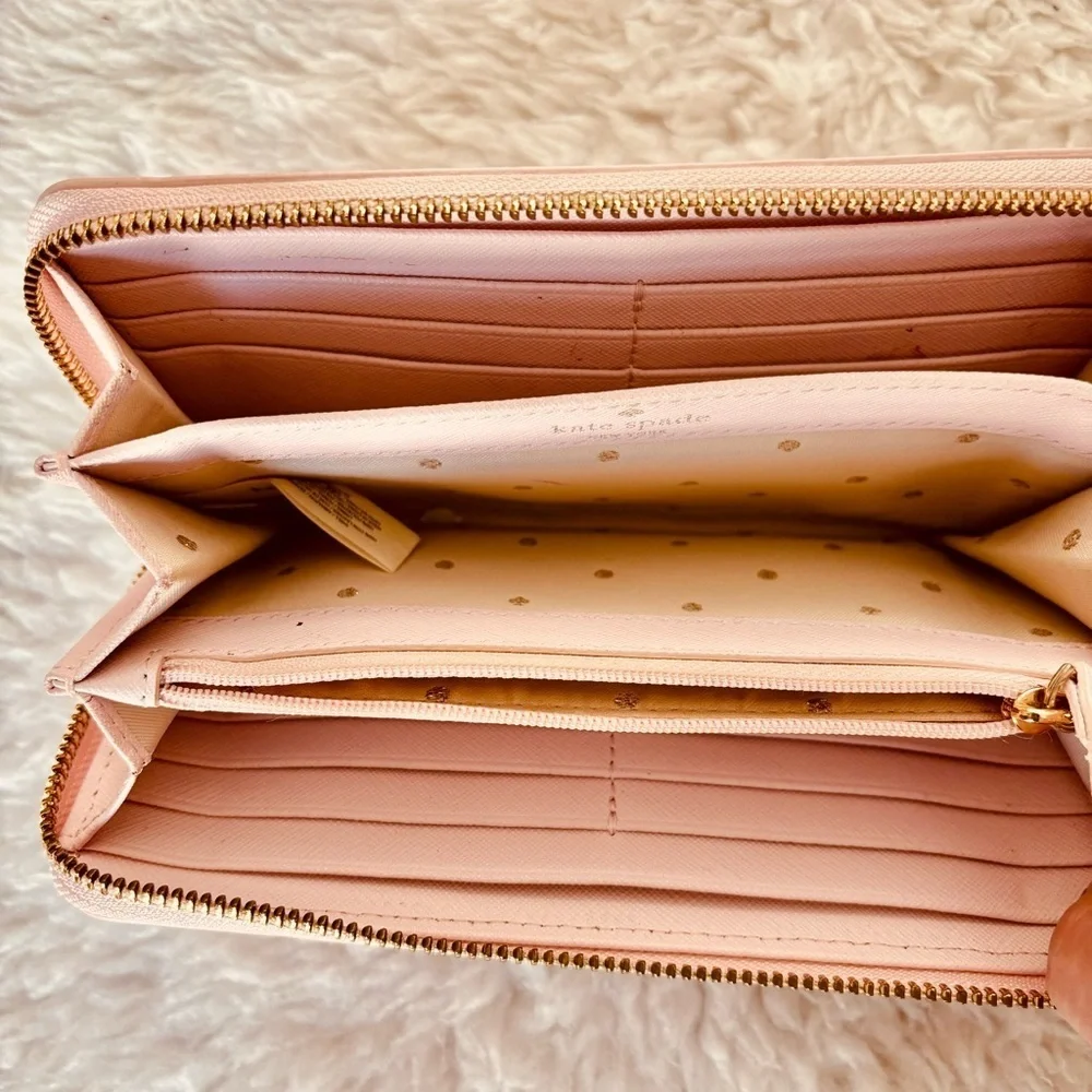 Kate Spade Pink Leather w/ Bow w/ Rhinestone zip around Long Wallet